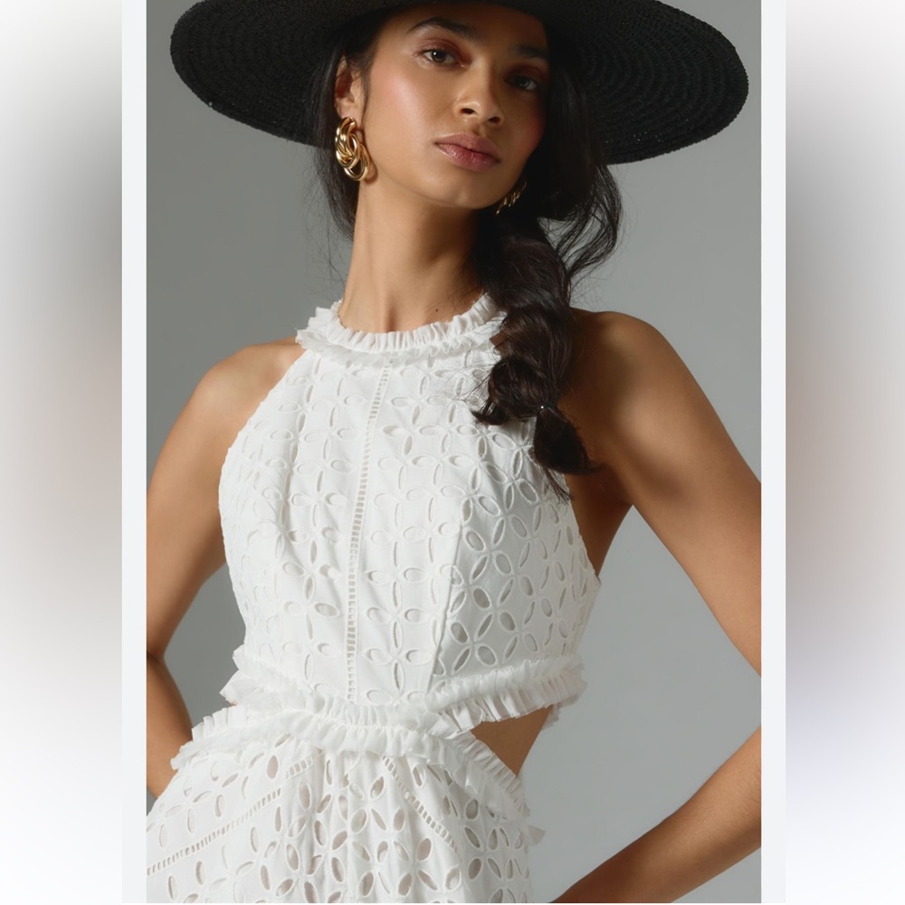 LACE THE LABEL Anthropologie NEW Eyelet Cutout Halter Dress NEW Size M White - Picture 3 of 16